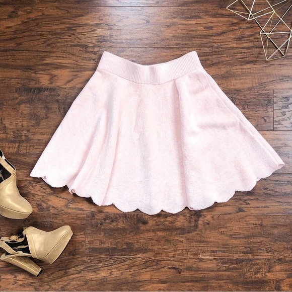 Ronny Kobo • Vidette Scalloped Skirt pink velour skater mini full flared ballet - Picture 2 of 10